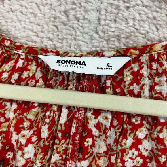 Sonoma Floral Maxi Dress Tiered Hem Drop Waist Autumn Red Yellow Boho Cottage XL - Picture 2 of 13